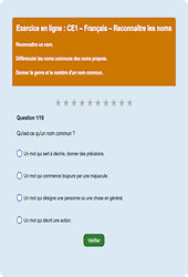 Reconnaître les noms - Fiches Exercice en ligne  - Fiches Français - Grammaire : 2eme Primaire