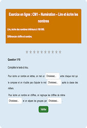 Leçon, exercice et évaluation :<br/> Lire / écrire - Nombres entiers < 100 000 - Fiches  - Exercice en ligne : 4eme Primaire