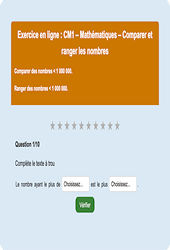 Leçon, exercice et évaluation :<br/> Comparer / ranger - Nombres entiers < 1 000 000 - Fiches  - Exercice en ligne : 4eme Primaire