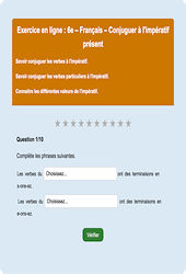 Impératif présent - Fiches Exercice en ligne  - Fiches Français - Conjugaison : 6eme Primaire