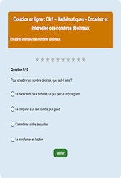 Leçon, exercice et évaluation :<br/> Encadrer / intercaler un Nb décimal - Fiches  - Exercice en ligne : 4eme Primaire