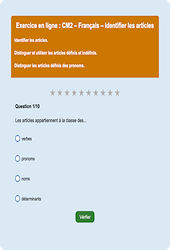 Leçon, exercice et évaluation :<br/> Identifier les articles - Fiches  - Exercice en ligne : 5eme Primaire