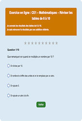 Tables de 6 à 10 - Tables de multiplication - Fiches Exercice en ligne  - Fiches Mathématiques - Calculs : 2eme Primaire