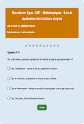 Lire et représenter des fractions simples - Fiches Exercice en ligne  - Fiches Mathématiques - Numération : 4eme Primaire