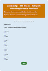 Leçon, exercice et évaluation :<br/> Article et déterminant - Fiches  - Exercice en ligne : 4eme Primaire