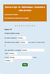 Leçon, exercice et évaluation :<br/> Notion de fractions - Fiches  - Exercice en ligne : 6eme Primaire