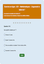 Table de 7 - Tables de multiplication - Fiches Exercice en ligne  - Fiches Mathématiques - Calculs : 2eme Primaire