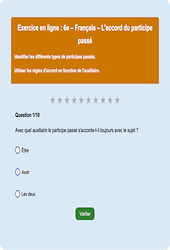Leçon, exercice et évaluation :<br/> Accord du participe passé - Fiches  - Exercice en ligne : 6eme Primaire