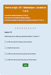 Leçon, exercice et évaluation :<br/> Tables de 11 et de 12 - Tables de multiplication - Fiches  - Exercice en ligne : 2eme Primaire