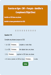 Leçon, exercice et évaluation :<br/> complément du verbe- Fiches COD, COI, COS - Fiches  - Exercice en ligne : 4eme Primaire