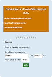 Leçon, exercice et évaluation :<br/> Verbe conjugué - Fiches  - Exercice en ligne : 6eme Primaire