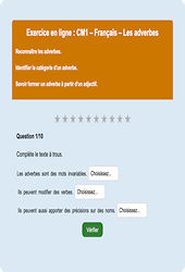 Leçon, exercice et évaluation :<br/> Les adverbes - Fiches  - Exercice en ligne : 4eme Primaire