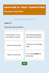 L'imparfait de l’indicatif - Fiches Exercice en ligne  - Fiches Français - Conjugaison : 6eme Primaire