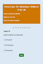 Leçon, exercice et évaluation :<br/> Multiplication par 10, 100, 1000 - Fiches  - Exercice en ligne : 3eme Primaire