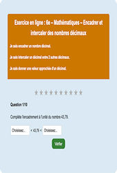 Leçon, exercice et évaluation :<br/> Encadrer et intercaler des nombres décimaux - Fiches  - Exercice en ligne : 6eme Primaire