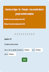 Cours et exercice : Accord dans le groupe nominal - Fiches  - Exercice en ligne : 3eme Secondaire