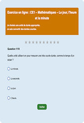 Temps et durée heure, minute, seconde - Fiches  - Exercice en ligne : 2eme Primaire