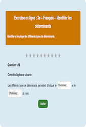 Article et déterminant - Fiches  - Exercice en ligne : 3eme Secondaire