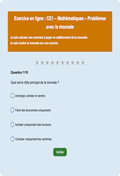 Monnaie et prix euros - Fiches  - Exercice en ligne (2) : 2eme Primaire