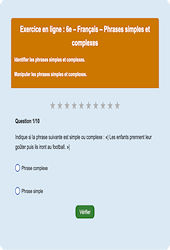 Phrases simples et complexes - Français  - Exercice en ligne : 6eme Primaire