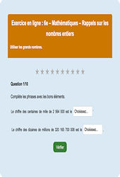 Nombres entiers - Fiches  - Exercice en ligne : 6eme Primaire