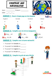 Countries and Nationalities - Vocabulaire - Exercices - Apprends l’anglais avec Kelly and James : 1ere, 3eme, 4eme, 5eme Primaire - PDF à imprimer