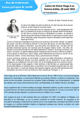 Lettre de Victor Hugo à sa femme Adèle, 22 août 1834 - Littérature : 3eme Secondaire - PDF à imprimer