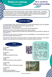 Poésie et création (Extrait de la bible) - Atelier de lecture : 6eme Primaire - PDF à imprimer