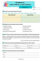 Exercice Les noms propres et noms communs - Exercices avec les corrections : 2eme Primaire - PDF à imprimer