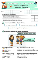 Examen Respecter les différences et lutter contre les préjugés - Examen Evaluation - EMC : 2eme Primaire - PDF à imprimer