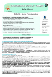 Le harcèlement - Séquence complète - EMC : 1ere Secondaire - PDF à imprimer