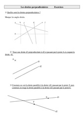 Droites perpendiculaires - Exercices - Géométrie - Mathématiques : 4eme Primaire - PDF à imprimer
