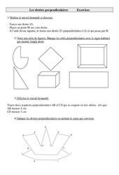 Droites perpendiculaires - Exercices - Géométrie : 4eme Primaire - PDF à imprimer