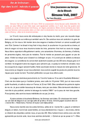 Exercice Une jeunesse au temps de la Shoah (Simone Veil) - Littérature : 3eme Secondaire - PDF à imprimer