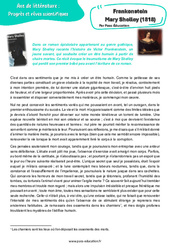 Exercice Frankenstein (Mary Shelley) 1818 - Littérature : 3eme Secondaire - PDF à imprimer