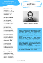 Exercice La tristesse (Alphonse de Lamartine) - Littérature : 3eme Secondaire - PDF à imprimer