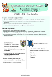 Séquence - Fiche de préparation Comprendre les stéréotypes et déconstruire les préjugés - Fiche de préparation - EMC : 5eme Primaire - PDF à imprimer
