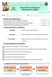 Examen Comprendre les stéréotypes et déconstruire les préjugés - Examen Evaluation - EMC : 5eme Primaire - PDF à imprimer