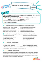 Repérer un verbe conjugué - Exercices Pas à Pas : 3eme Primaire - PDF à imprimer