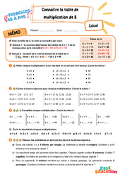 Connaître la table de multiplication par 8 - Exercices Pas à Pas : 3eme Primaire - PDF à imprimer