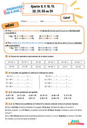 Ajouter 8, 9, 18, 19, 28, 29, 38 ou 39 - Exercices Pas à Pas : 3eme Primaire - PDF à imprimer