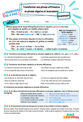 Transformer une phrase affirmative en phrase négative et inversement - Exercices Pas à Pas : 5eme Primaire - PDF à imprimer