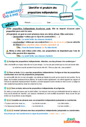 Identifier et produire des propositions indépendantes - Exercices Pas à Pas : 5eme Primaire - PDF à imprimer