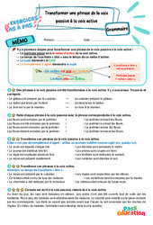 Transformer une phrase de la voix passive à la voix active - Exercices Pas à Pas : 5eme Primaire - PDF à imprimer