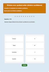 Division euclidienne - Fiches Exercice en ligne  - Fiches Mathématiques - Nombres et calculs : 6eme Primaire