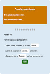 Contraire d’un mot - Fiches Exercice en ligne  - Fiches Français - Vocabulaire / Lexique - Étude de la langue : 2eme Primaire