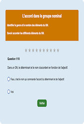 Accord du groupe nominal - Fiches Exercice en ligne  - Fiches Français - Orthographe - Étude de la langue : 2eme Primaire