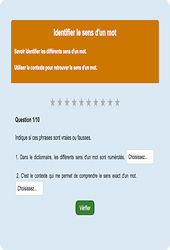 Identifier le sens d’un mot - Fiches Exercice en ligne  - Fiches Français - Vocabulaire / Lexique - Étude de la langue : 2eme Primaire