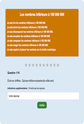 Nombres < 100 000 000 - Fiches Exercice en ligne  - Fiches Mathématiques - Numération : 4eme Primaire