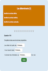 Les déterminants - Fiches Exercice en ligne  - Fiches Français - Grammaire - Étude de la langue : 4eme Primaire